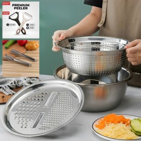 Stainless Steel Multifunctional Vegetable Cutter, Mixer, Washing Basin with Vegetable Peeler & Fish Skin Peeler Combo